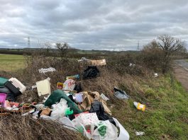 Fly-tipped waste on a grass verge