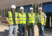 Ollie Begg, assistant site manager at John Perkins Construction, Cllr Adam Monk, cabinet member for resources, Dave Addison, chairman of Stoke Gifford Parish Council and Richard Mann, site manager John Perkins Construction