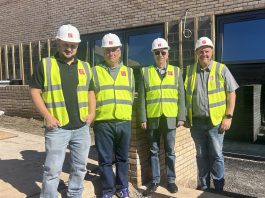 Ollie Begg, assistant site manager at John Perkins Construction, Cllr Adam Monk, cabinet member for resources, Dave Addison, chairman of Stoke Gifford Parish Council and Richard Mann, site manager John Perkins Construction