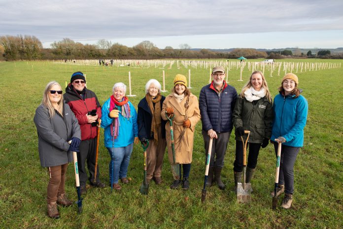 Planting at the new woodland in Pucklechurch. November 2025. Daphne Dunning, Clerk of Pucklechurch Parish Council; Councillor Rick Dunning, Pucklechurch Parish Council environment lead; Councillor Gail Boyle, Chair of Pucklechurch Parish Council; Councillor Maggie Tyrrell, Leader, South Gloucestershire Council; Councillor Louise Harris, South Gloucestershire Council’s cabinet member for the climate and nature emergency; Richard Higgs, Director, Western Forest; Laura Norton, Partnerships Manager for the Forest of Avon and Mia Ridler, Green Infrastructure Officer, West of England Combined Authority.