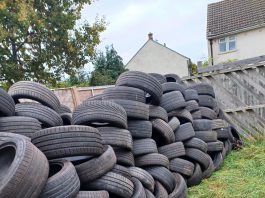 A large pile of tyres
