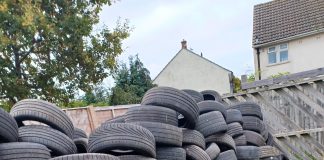 A large pile of tyres