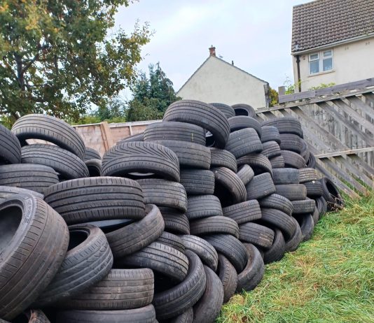 A large pile of tyres
