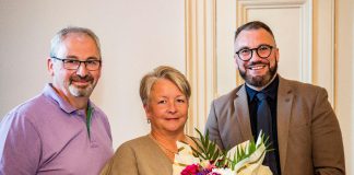 The image shows, Wendy and Bill Bond, winners of Foster Carer of the Year with Cllr Simon Johnson (right), South Gloucestershire Council Cabinet Member for Children and Young People.