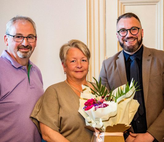 The image shows, Wendy and Bill Bond, winners of Foster Carer of the Year with Cllr Simon Johnson (right), South Gloucestershire Council Cabinet Member for Children and Young People.