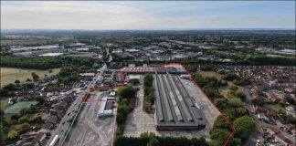 An aerial view of the site at Station Road, Yate.